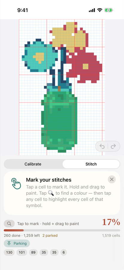 Marking a cross-stitch chart in Stitchwork